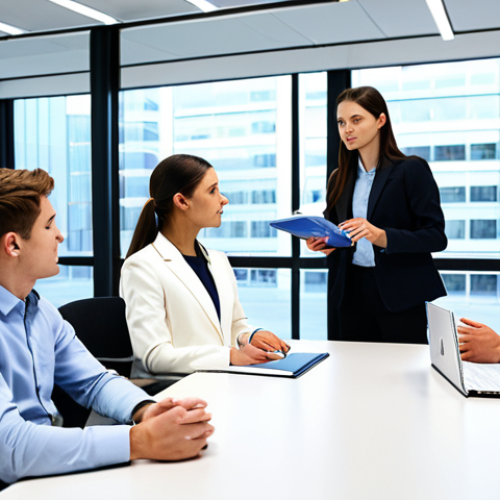 Business Visit**

"A group of smartly dressed students, fully clothed in appropriate attire, attentively listening to a female engineer in a modern technology company, clean and bright office environment, safe for work, correct proportions, well-formed hands, natural pose, professional, high quality."

**