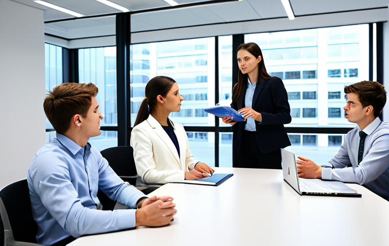 Business Visit**
"A group of smartly dressed students, fully clothed in appropriate attire, attentively listening to a female engineer in a modern technology company, clean and bright office environment, safe for work, correct proportions, well-formed hands, natural pose, professional, high quality."
**