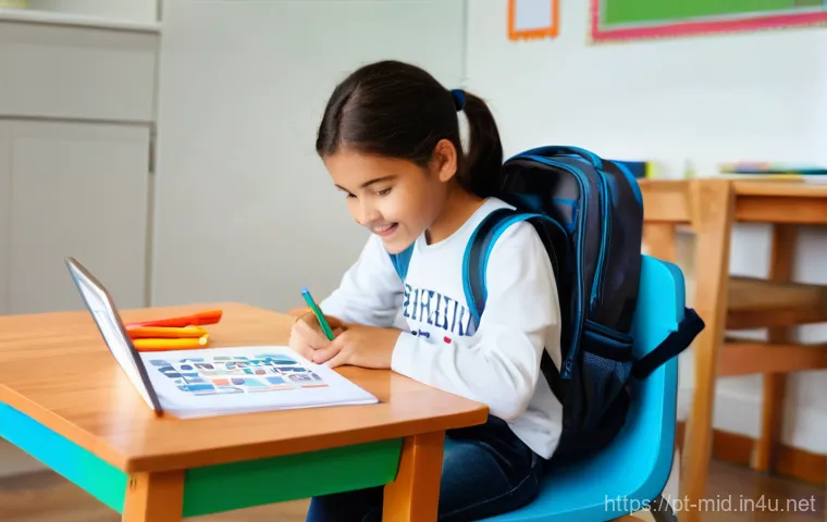 중학교 이러닝 활용법 - **Prompt 1: Empowering Autonomy in a Digital Classroom**
    "A bright, naturally lit home study spa...