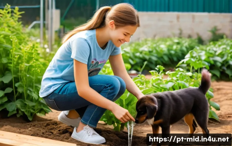 중학교 봉사 활동 - **Prompt 1: "Community Garden and Animal Shelter Volunteering"**
A vibrant and heartwarming scen...